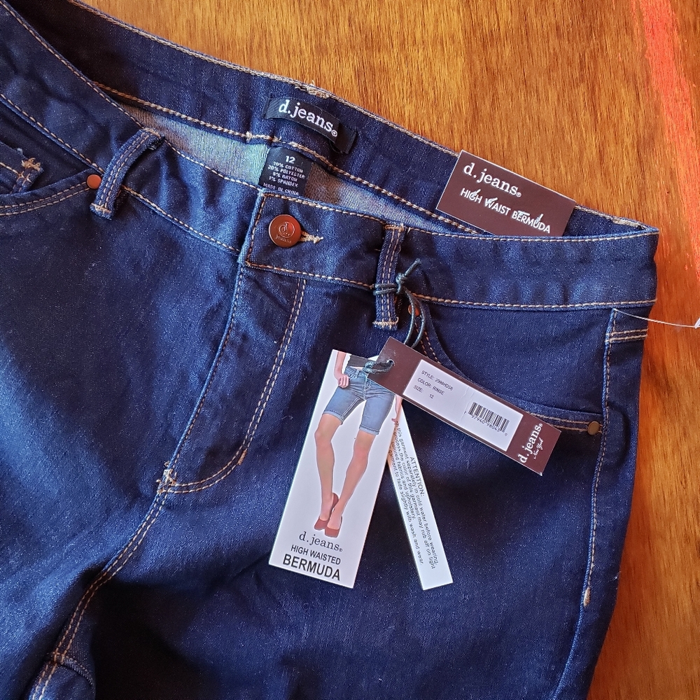 d.jeans Dark Blue Denim High Waisted Bermuda Shorts Size 12 NWT